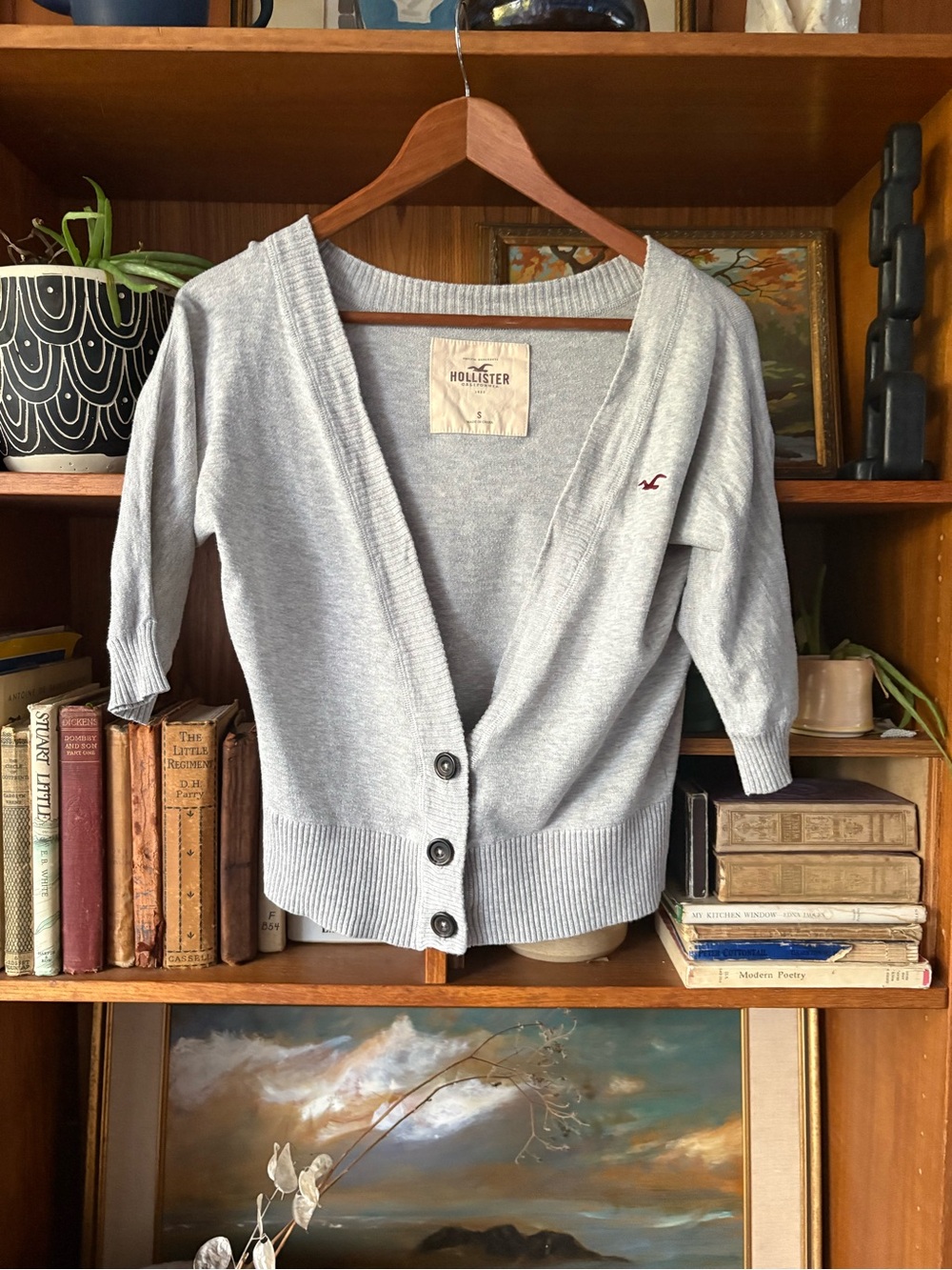 Y2K Trashy Grunge Distressed Hollister Grey  Knit Button Cardigan  S